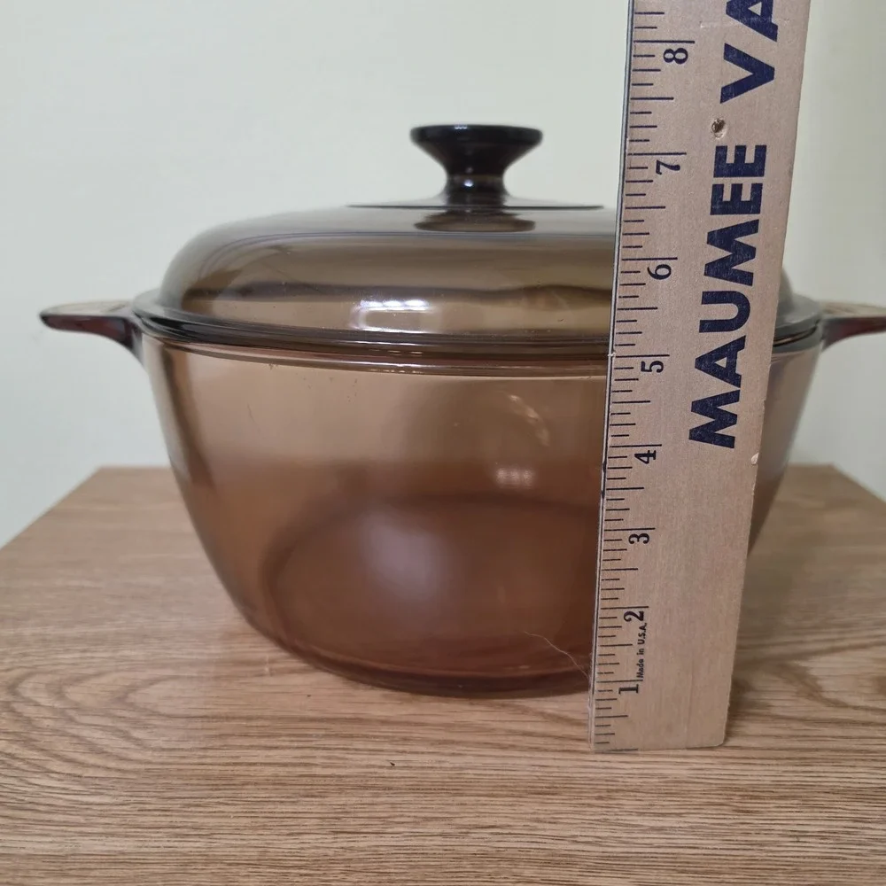 Visions Corning Amber Glass Dutch Oven Covered Casserole Pot Lid Stockpot 4.5L